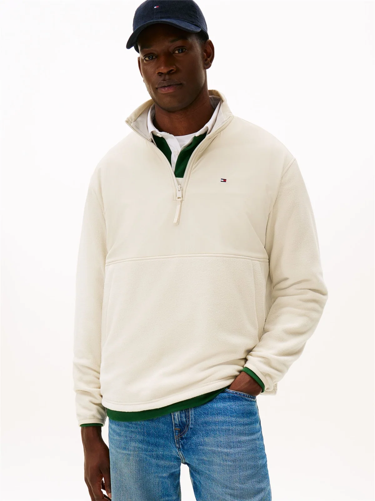 Tommy Hilfiger Performance Mixed Texture Quarter-Zip Jumper - Beige - S