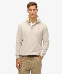Superdry Essential Logo Henley Half Zip Sweatshirt - Beige - L