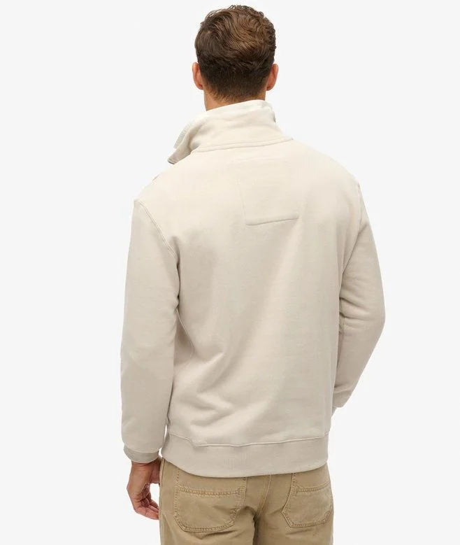 Superdry Essential Logo Henley Half Zip Sweatshirt - Beige - L