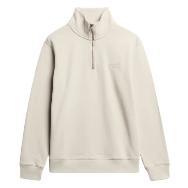 Superdry Essential Logo Henley Half Zip Sweatshirt - Beige - L