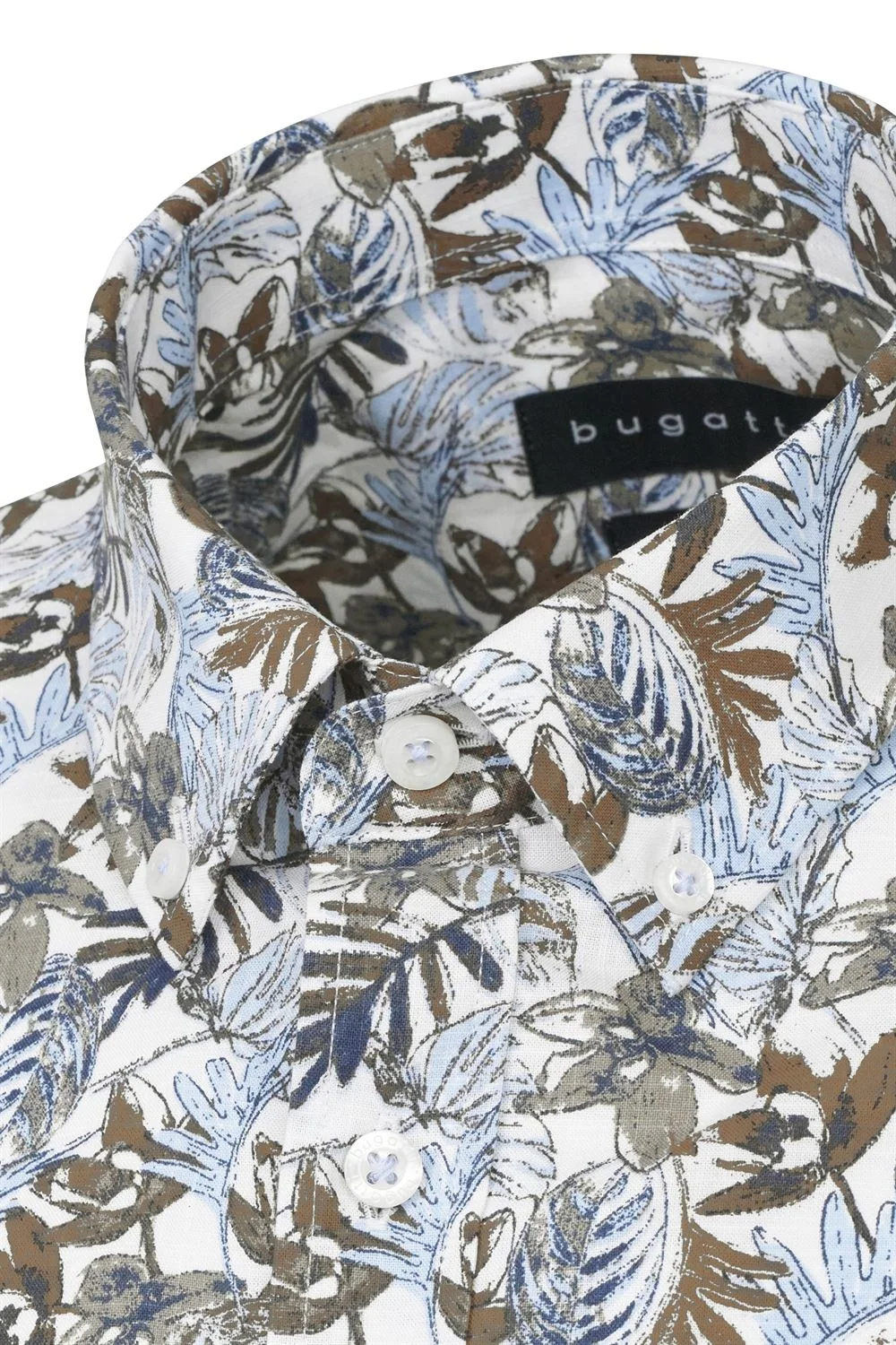 Bugatti Casual Leaf Print Short Sleeve Shirt - Beige - XL