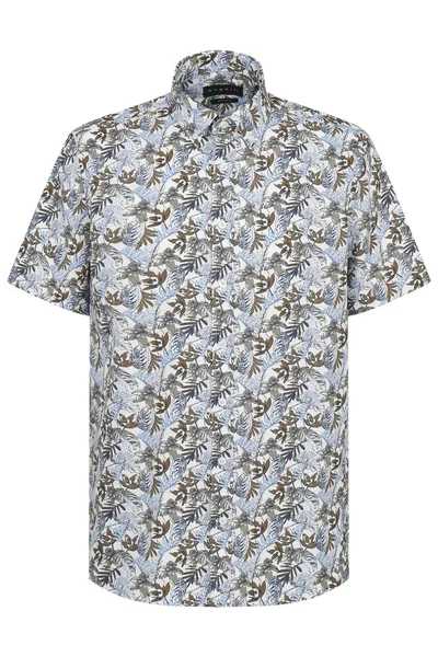 Bugatti Casual Leaf Print Short Sleeve Shirt - Beige - XL