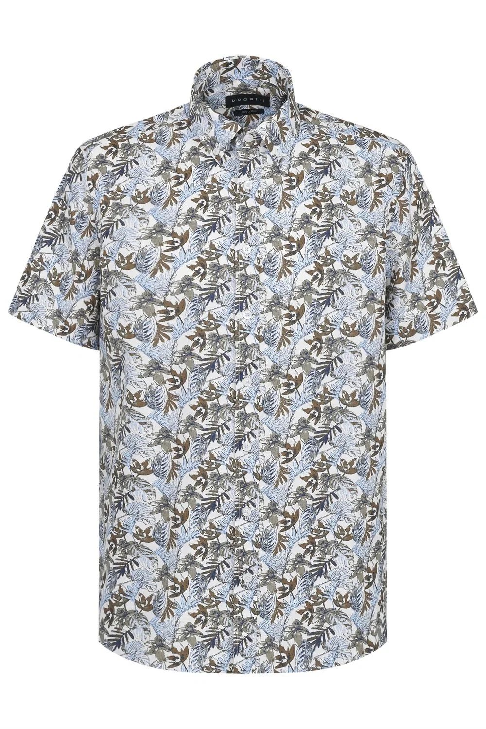 Bugatti Casual Leaf Print Short Sleeve Shirt - Beige - XL