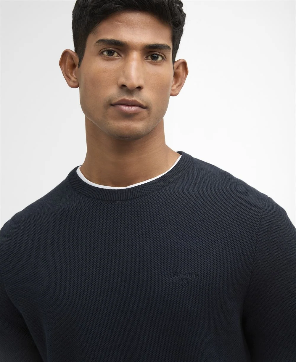 Barbour Essential Honeycomb Crew Neck Sweater - Navy - 2XL