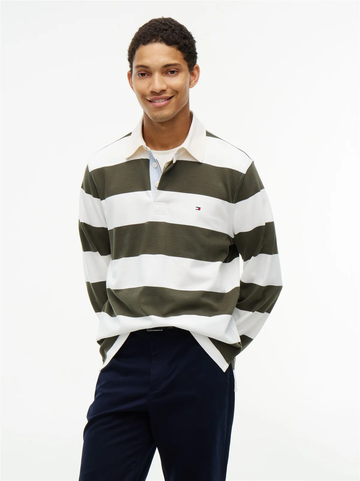 Tommy Hilfiger Essential Stripe Rugby Shirt - Green - L