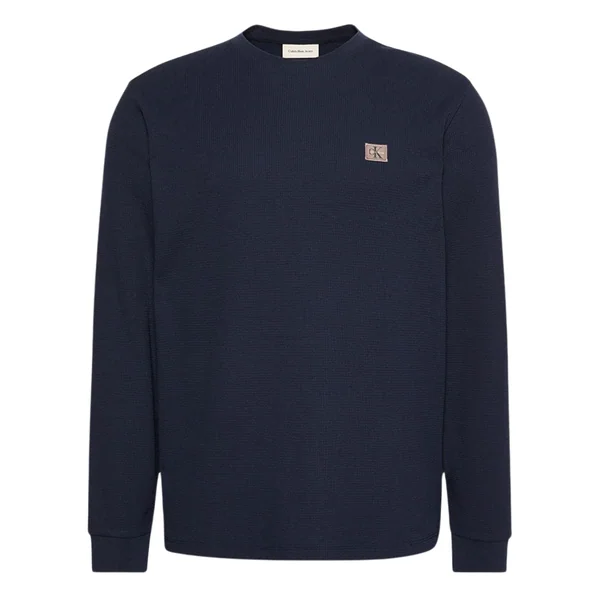 Calvin Klein Jeans Long Sleeve Waffle Badge Crew T-shirt - Navy - L