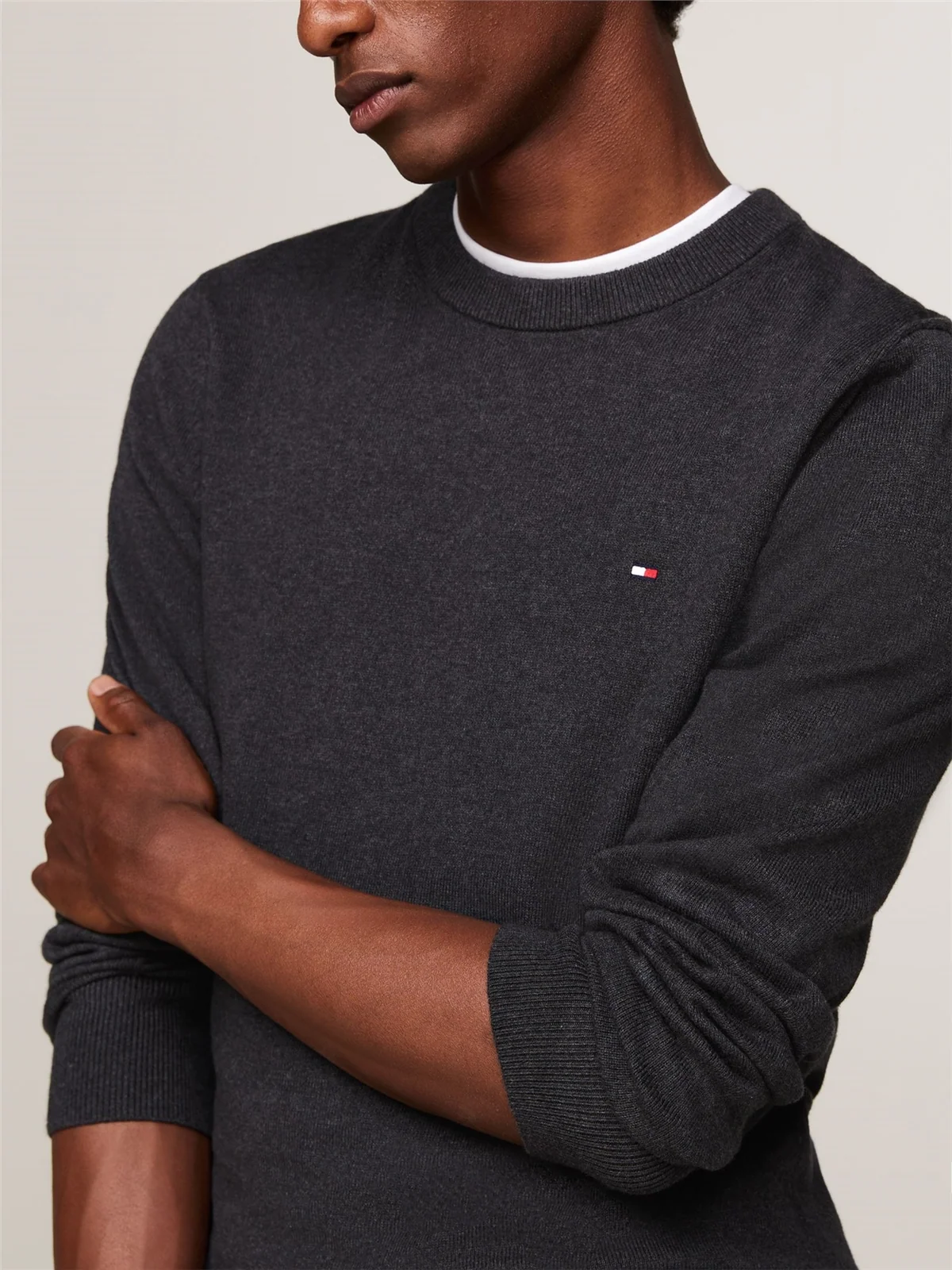 Tommy Hilfiger Crew Neck Jumper with Cashmere - Grey - XL
