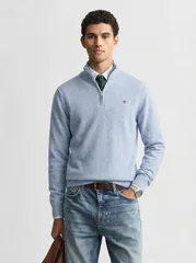 Gant Superfine Lambswool Half Zip Sweater - Blue - M