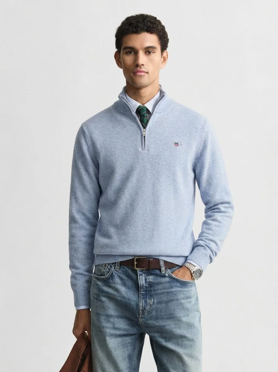 Gant Superfine Lambswool Half Zip Sweater - Blue - M
