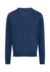 Fynch Hatton V-Neck Superfine Cotton Jumper - Navy - L
