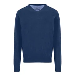 Fynch Hatton V-Neck Superfine Cotton Jumper - Navy - L