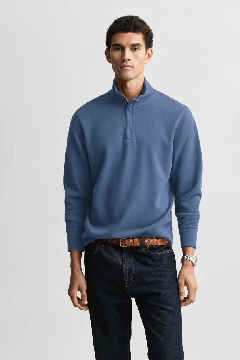 Gant Light Sacker Rib Half-Zip Sweatshirt - Blue - XL