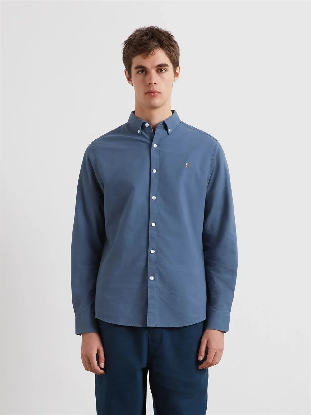 Farah Brewer Slim Fit Organic Cotton Oxford Shirt - River Blue - XL