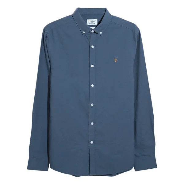 Farah Brewer Slim Fit Organic Cotton Oxford Shirt - River Blue - XL