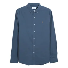 Farah Brewer Slim Fit Organic Cotton Oxford Shirt - River Blue - XL