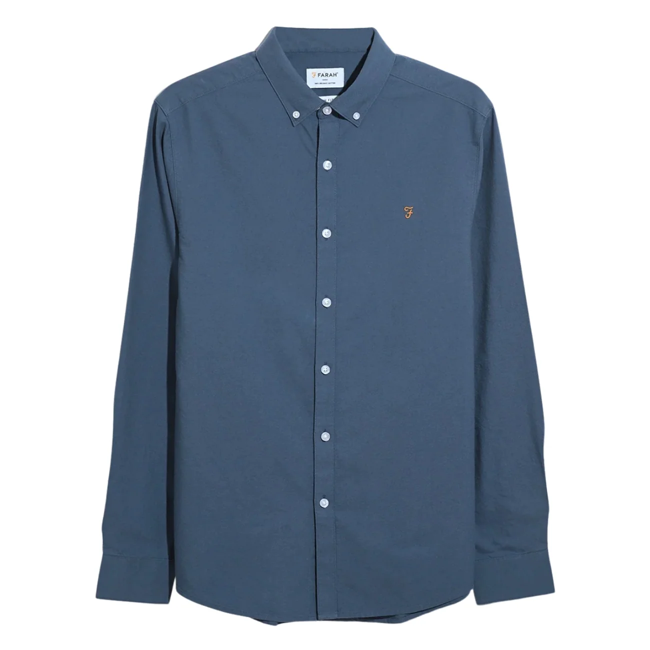 Farah Brewer Slim Fit Organic Cotton Oxford Shirt - River Blue - XL