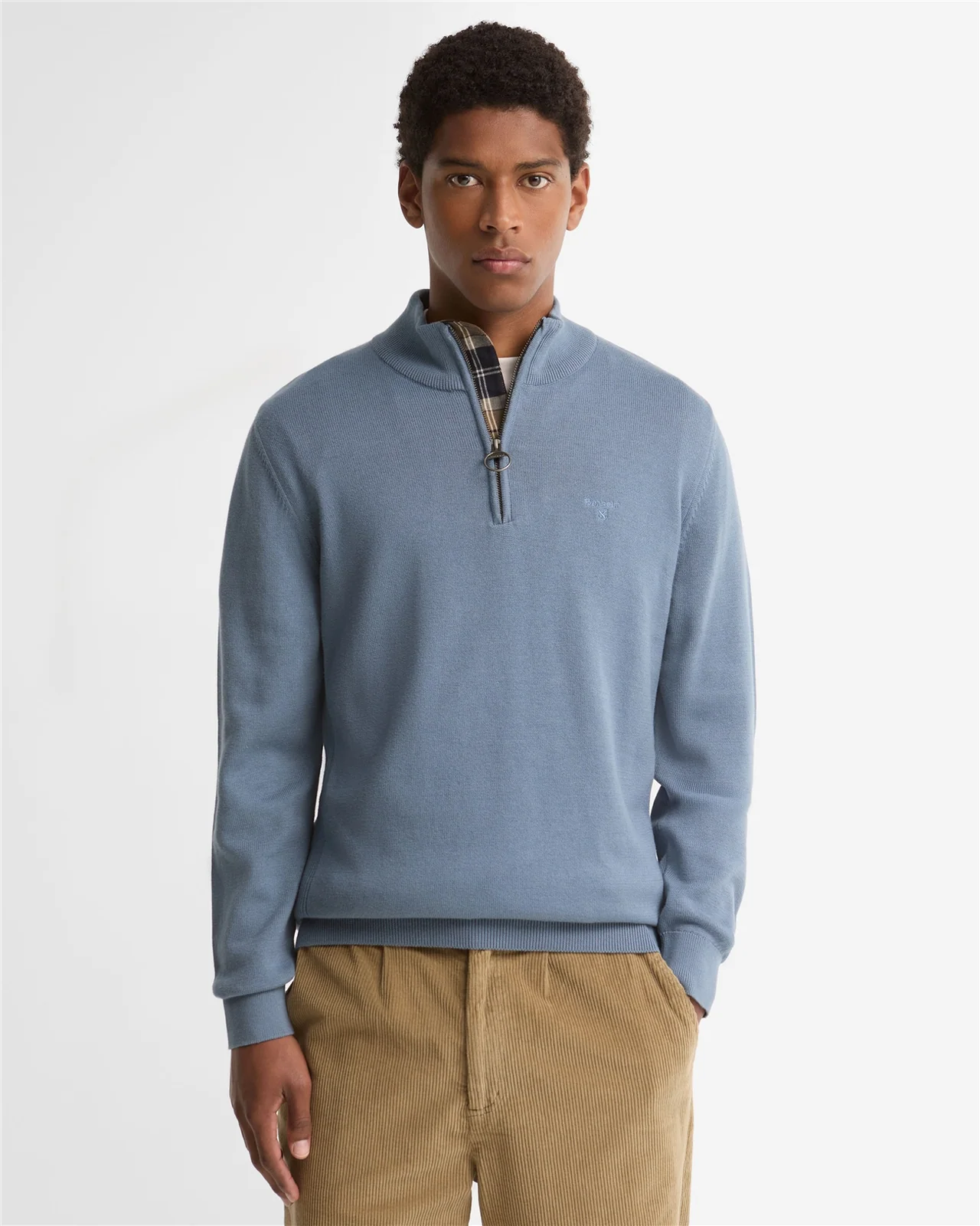 Barbour Cotton Half Zip Knitted Jumper - Tarn Blue - 2XL