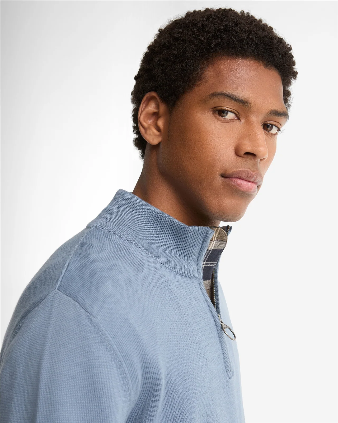 Barbour Cotton Half Zip Knitted Jumper - Tarn Blue - 2XL