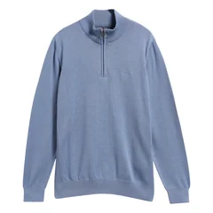 Barbour Cotton Half Zip Knitted Jumper - Tarn Blue - 2XL