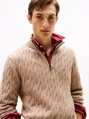 Tommy Hilfiger Cable Knit Half-Zip Jumper - Beige - 2XL