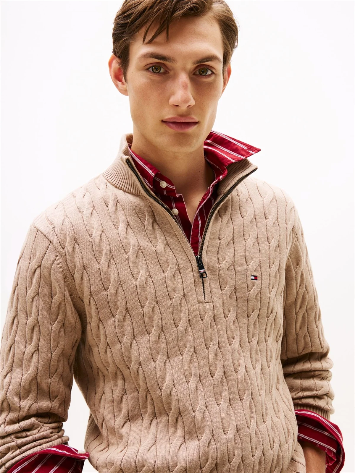 Tommy Hilfiger Cable Knit Half-Zip Jumper - Beige - 2XL