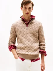 Tommy Hilfiger Cable Knit Half-Zip Jumper - Beige - 2XL