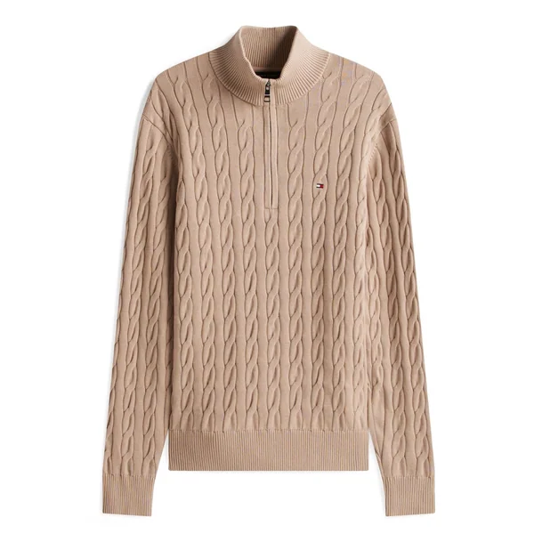 Tommy Hilfiger Cable Knit Half-Zip Jumper - Beige - 2XL
