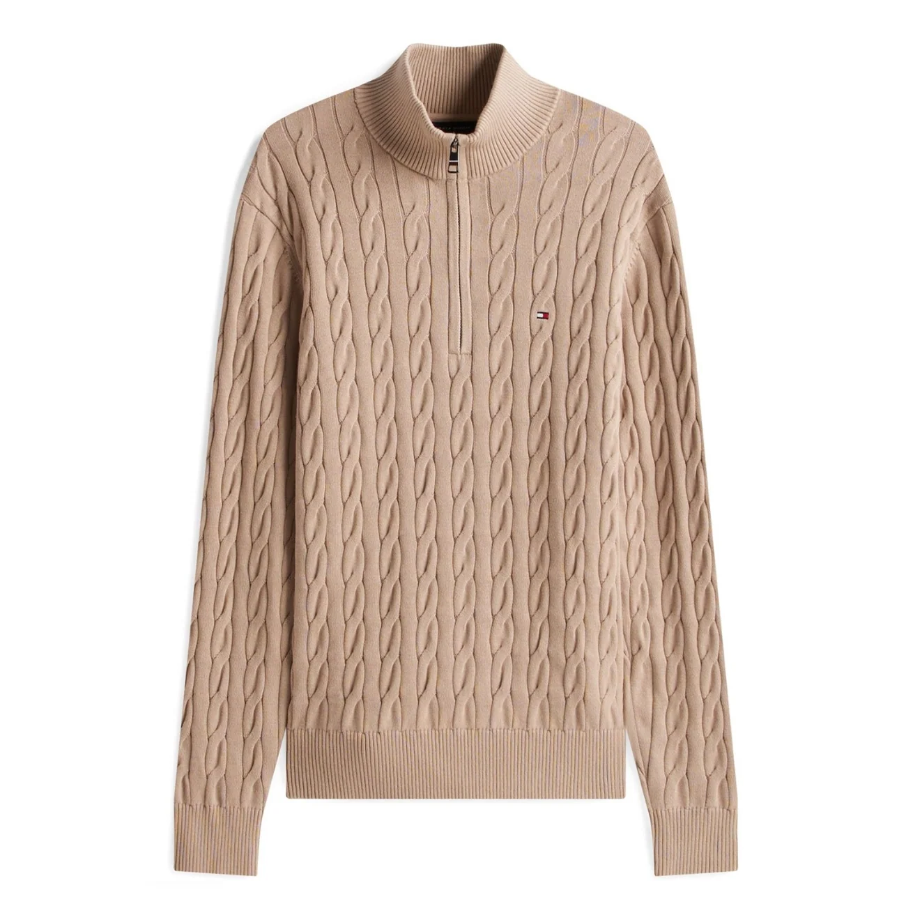 Tommy Hilfiger Cable Knit Half-Zip Jumper - Beige - 2XL