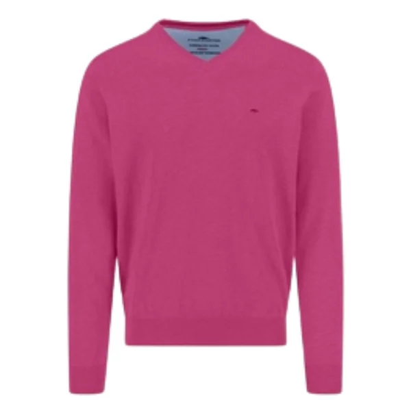 Fynch Hatton V-Neck Superfine Cotton Jumper - Pink - M