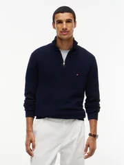 Tommy Hilfiger Pima Cotton Cashmere Blend Half Zip Sweater - Navy - XL