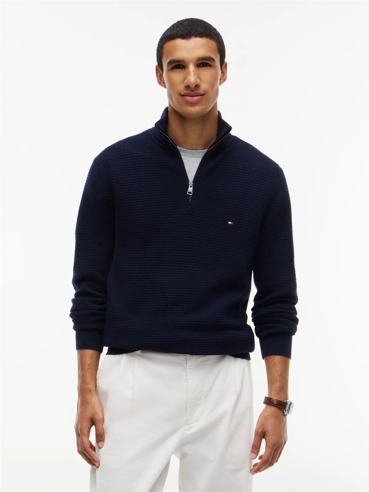 Tommy Hilfiger Pima Cotton Cashmere Blend Half Zip Sweater - Navy - XL