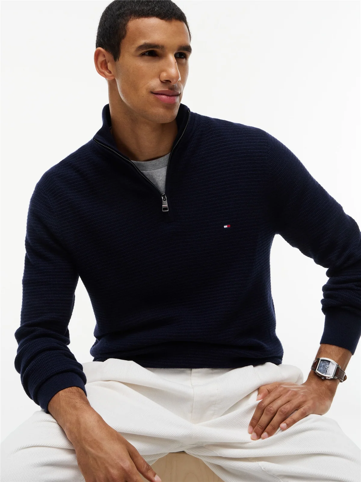 Tommy Hilfiger Pima Cotton Cashmere Blend Half Zip Sweater - Navy - XL