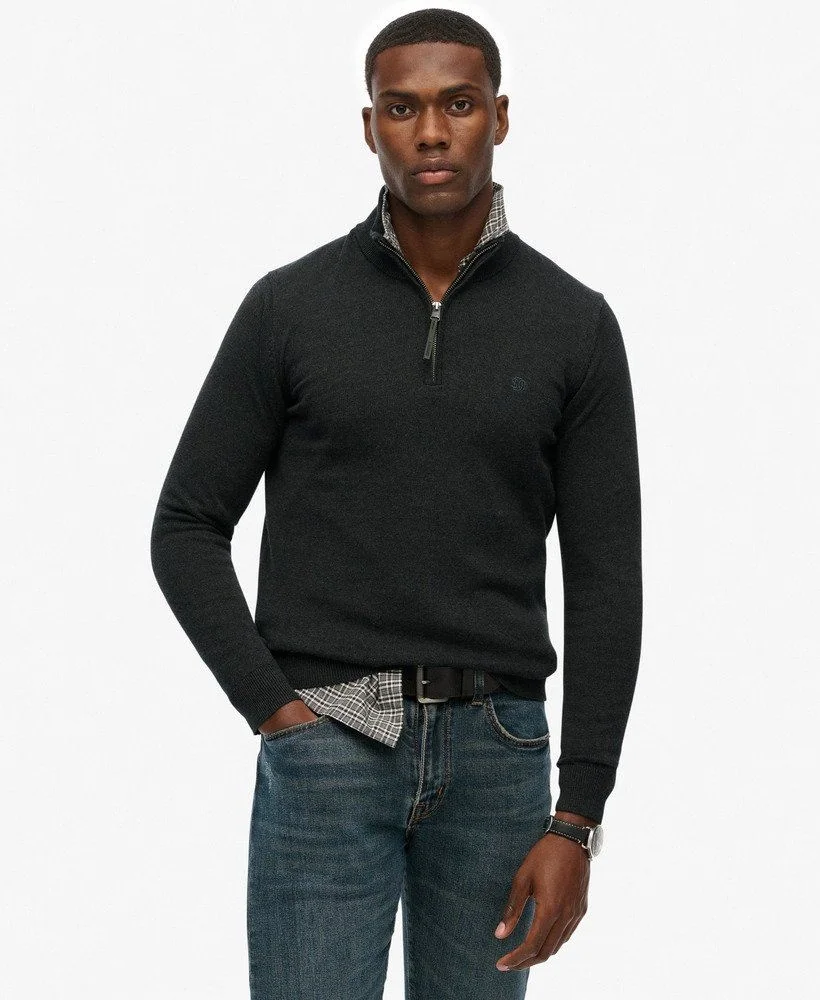 Superdry Essentials Cotton Half Zip Jumper - Grey - XL