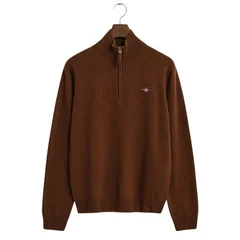Gant Superfine Lambswool Half Zip Sweater - Brown - L