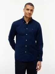 Tommy Hilfiger Flex Flannel Solid Coloured Shirt - Navy - M
