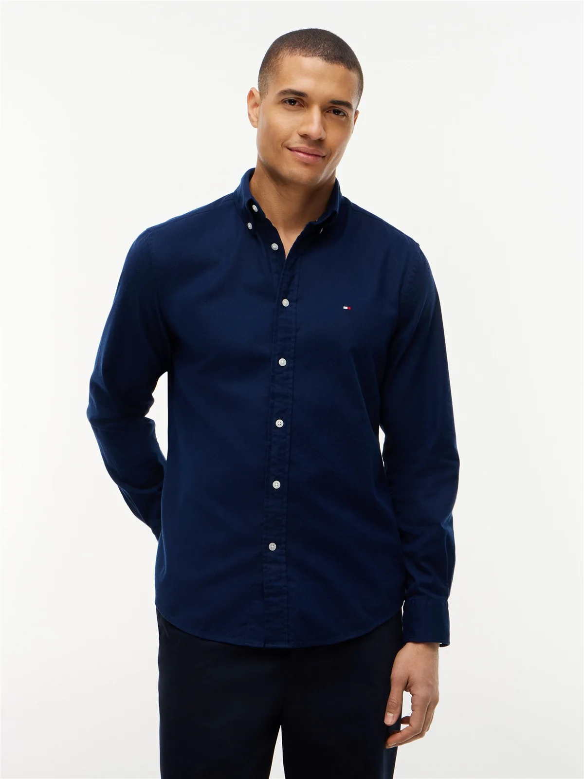 Tommy Hilfiger Flex Flannel Solid Coloured Shirt - Navy - M