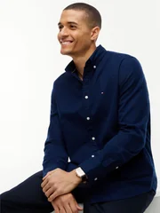 Tommy Hilfiger Flex Flannel Solid Coloured Shirt - Navy - M