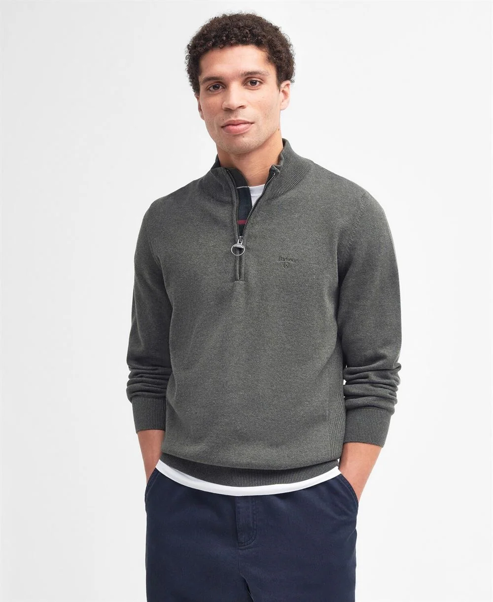 Barbour Cotton Half Zip Knitted Jumper - Green - M