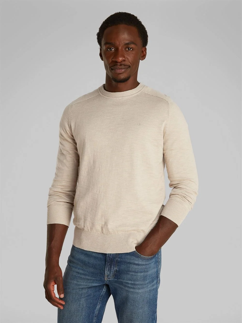Calvin Klein Slub Texture Crew Neck Sweatshirt - Beige - XL