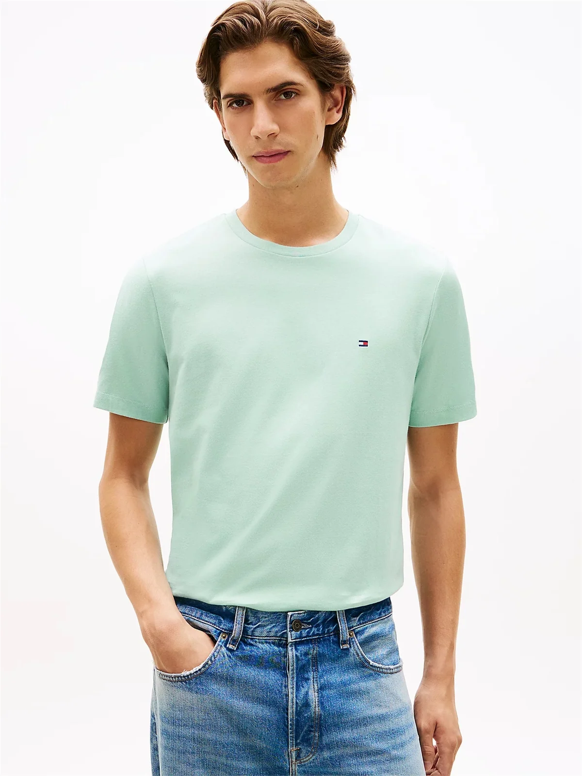 Tommy Hilfiger Flag Embroidery Crew Neck T-Shirt - Mint Green - XL