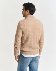 Gant Lambswool Cable Half Zip Jumper - Beige - 2XL
