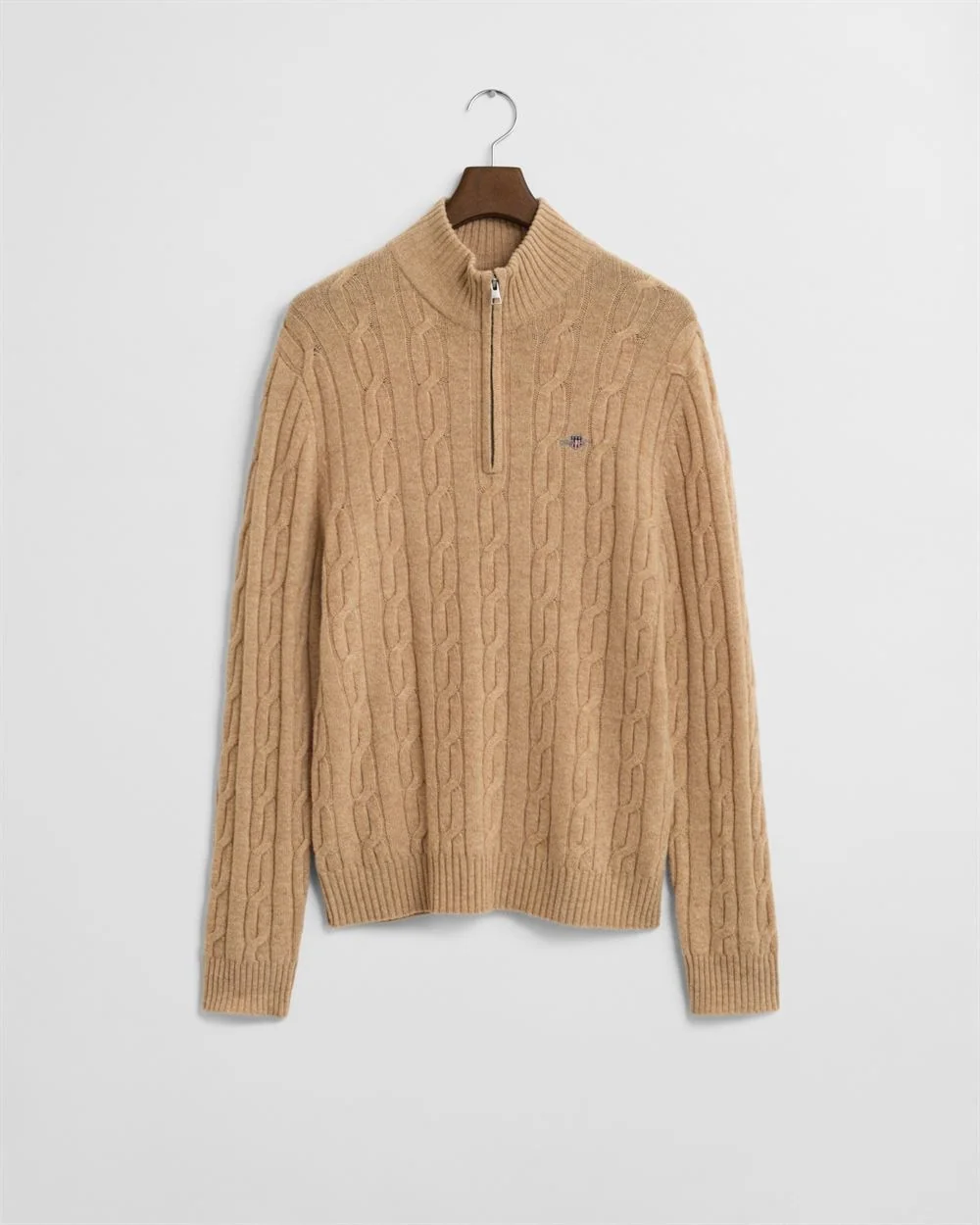 Gant Lambswool Cable Half Zip Jumper - Beige - 2XL