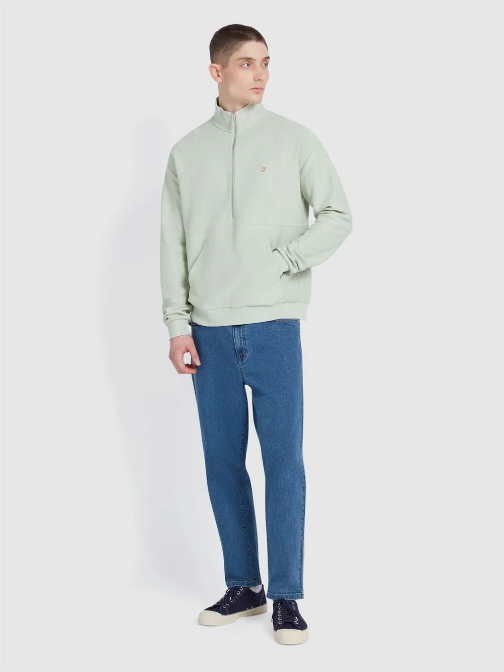 Farah Swaton Half Zip Sweatshirt - Green - XL