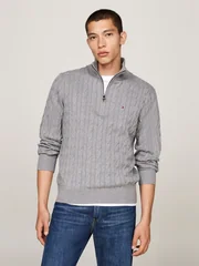 Tommy Hilfiger Classic Cable Knit Half-Zip Jumper - Grey - L