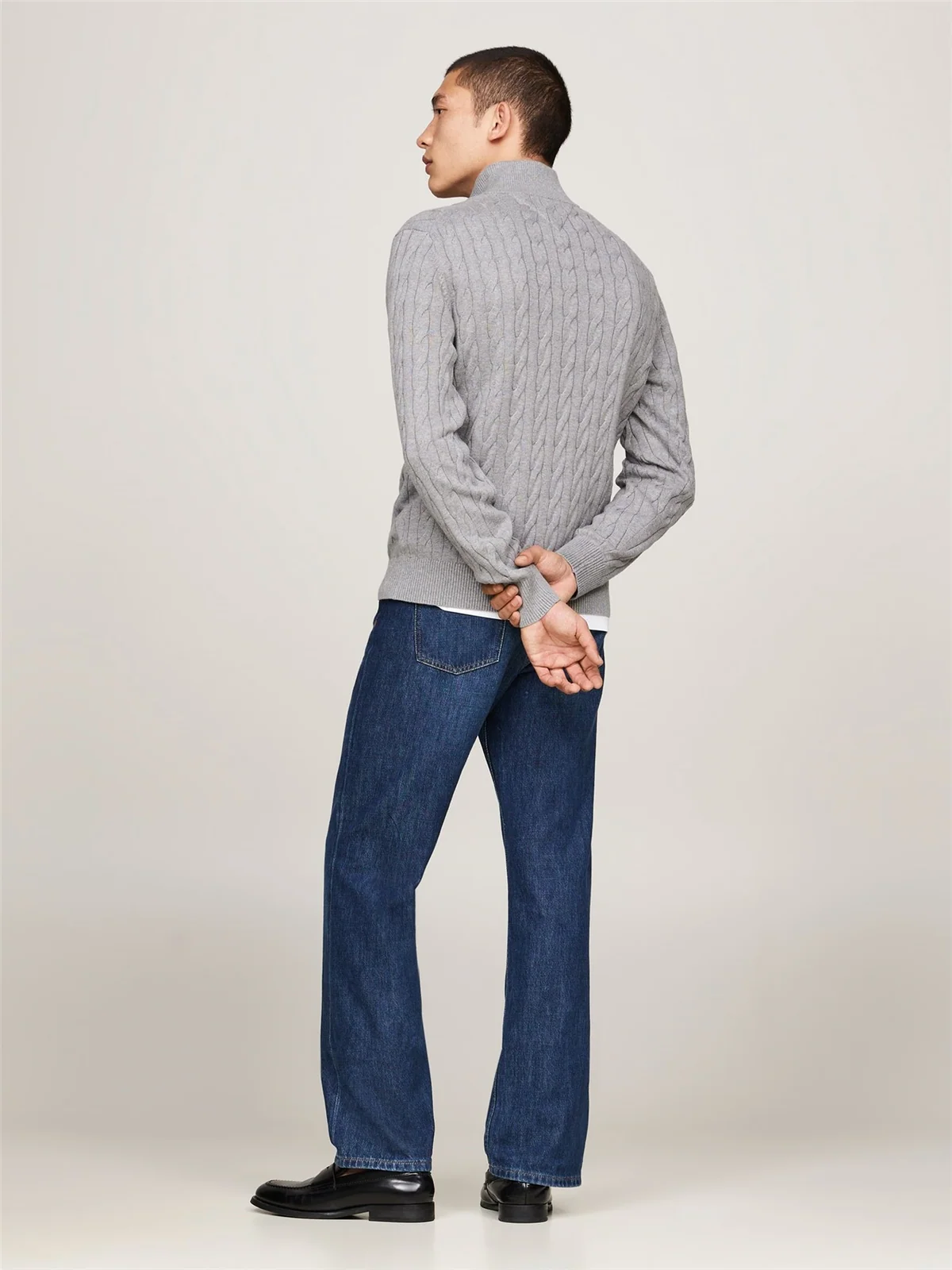 Tommy Hilfiger Classic Cable Knit Half-Zip Jumper - Grey - L