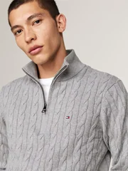 Tommy Hilfiger Classic Cable Knit Half-Zip Jumper - Grey - L