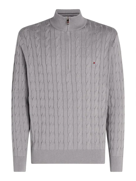 Tommy Hilfiger Classic Cable Knit Half-Zip Jumper - Grey - L
