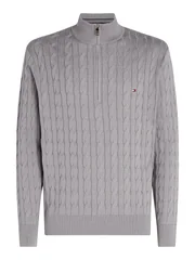 Tommy Hilfiger Classic Cable Knit Half-Zip Jumper - Grey - L