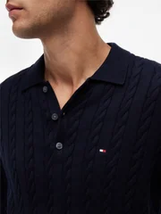 Tommy Hilfiger Classic Cotton Cable Polo Jumper - Navy - XL