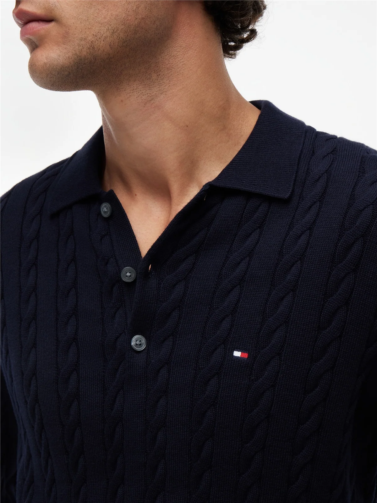 Tommy Hilfiger Classic Cotton Cable Polo Jumper - Navy - XL